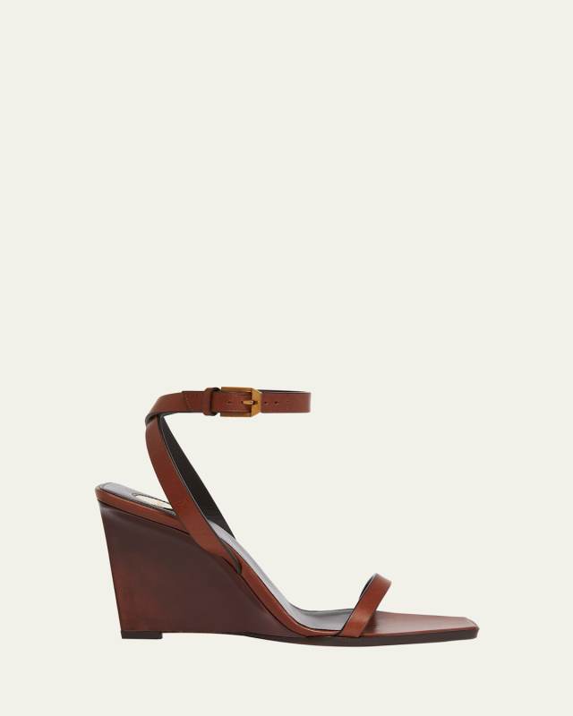 May Leather Ankle-Strap Wedge Sandals